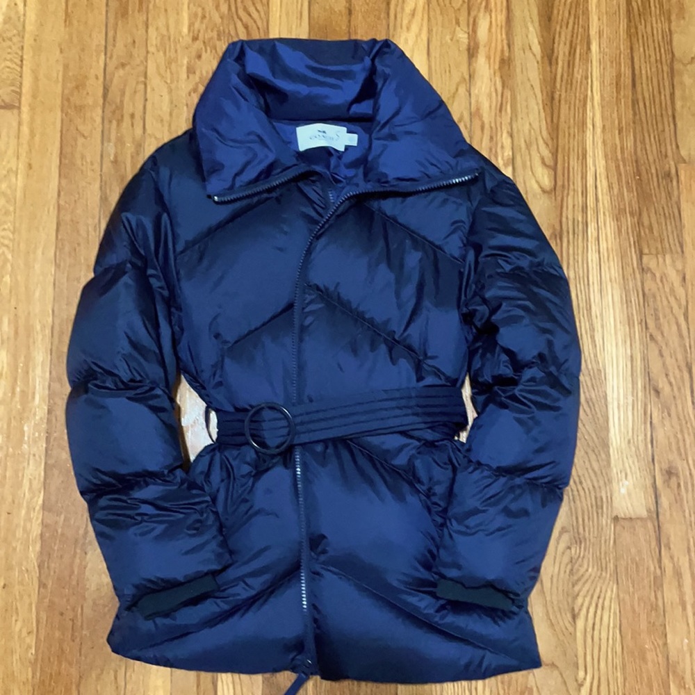Coach belted blue puffer coat.